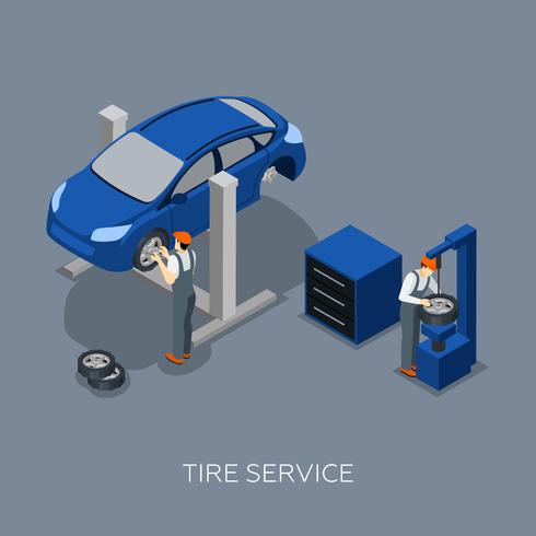 Tires Auto Service Isometric Banner vector