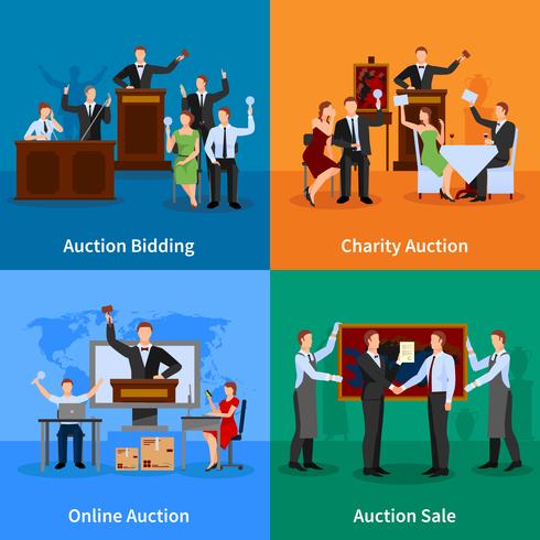 Auction People 4 Flat Icons   vector