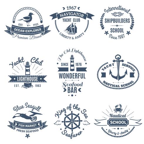 Etiquetas náuticas marinas y logotipos vector