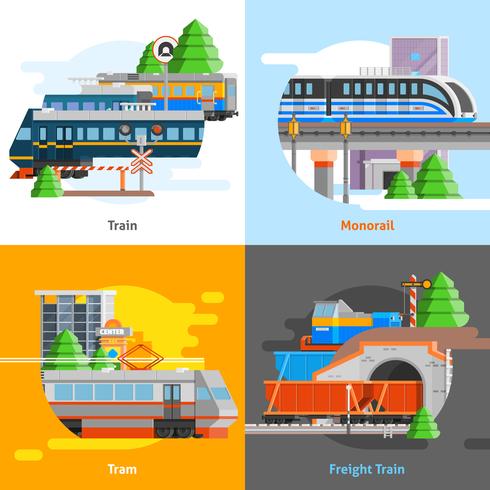 Transporte por ferrocarril 2x2 Design Concept vector