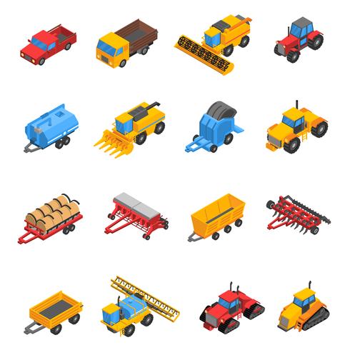 Agricultural Machines Isometric Icon Set vector