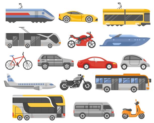 Conjunto de iconos planos decorativos de transporte vector