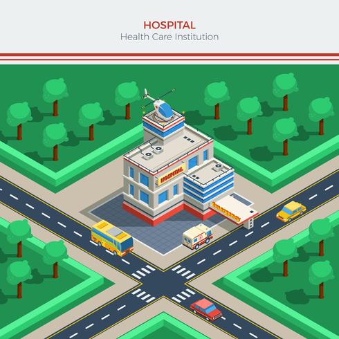 Isometric City Constructor With Hospital Building vector