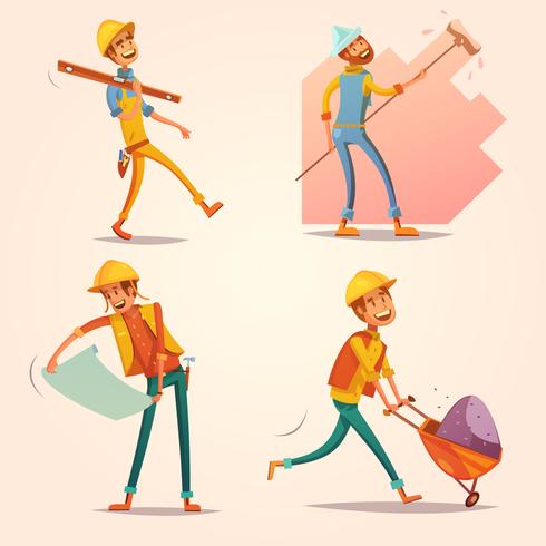 Construction Builder Retro Cartoon icons Set  vector