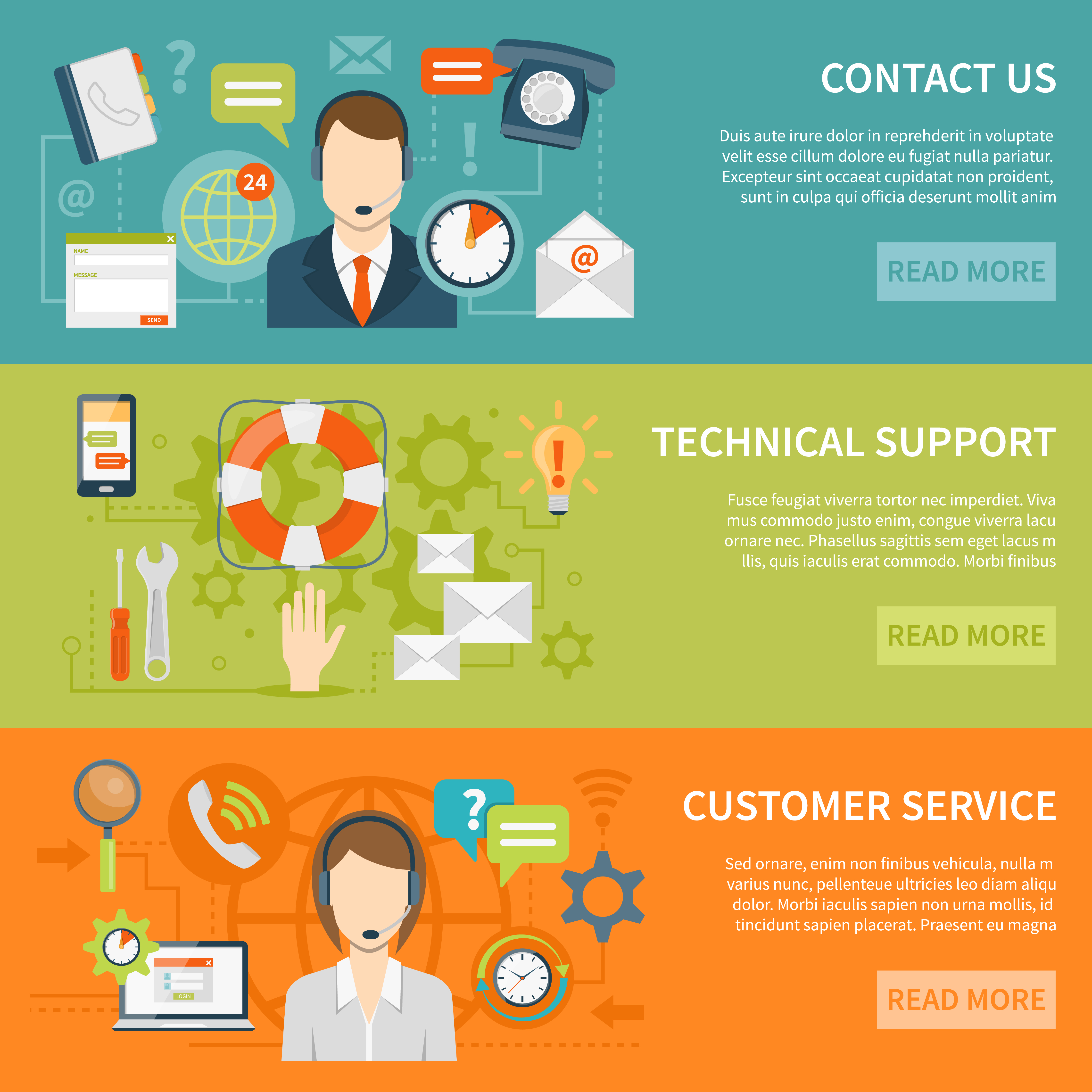 Contact Us Customer Support Banners 478081 Vector Art at Vecteezy