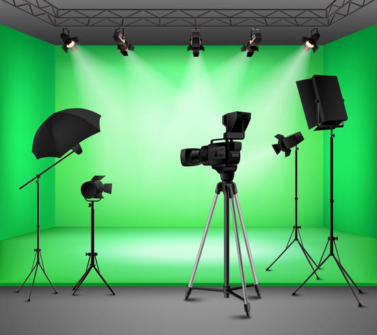 Realistic Green Screen Studio Interior vector