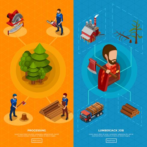 Lumberjack Isometric Vertical Banners vector