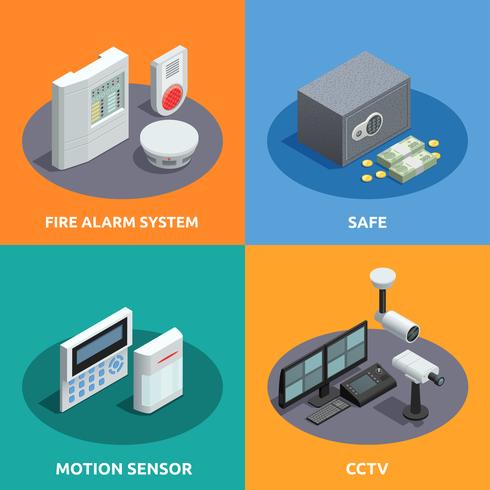 Home Security Isometric 4 Icons Square vector