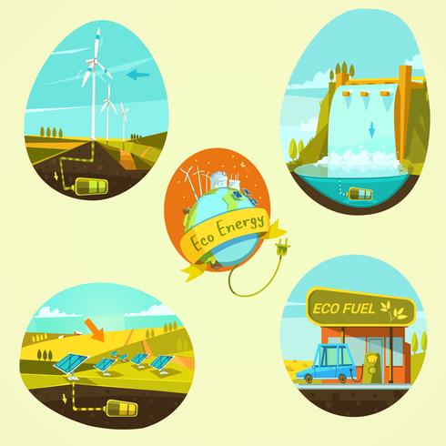 Ecological energy cartoon set vector