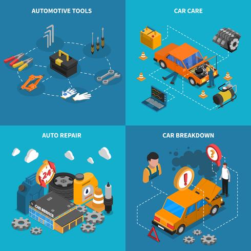 Car Service Isometric Conceptual  Icon Set vector