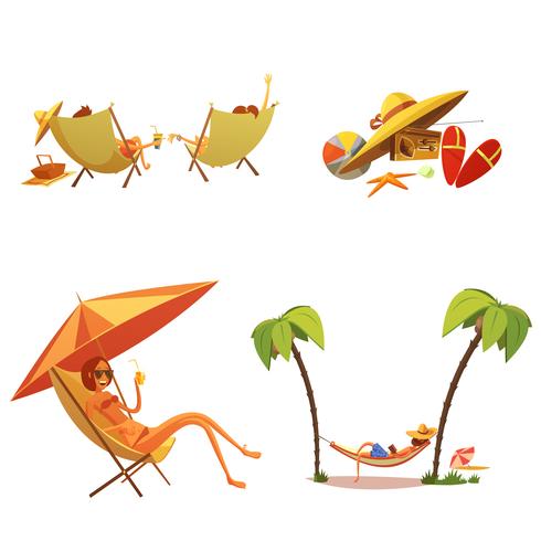 Summer Holiday Cartoon Icons Set  vector