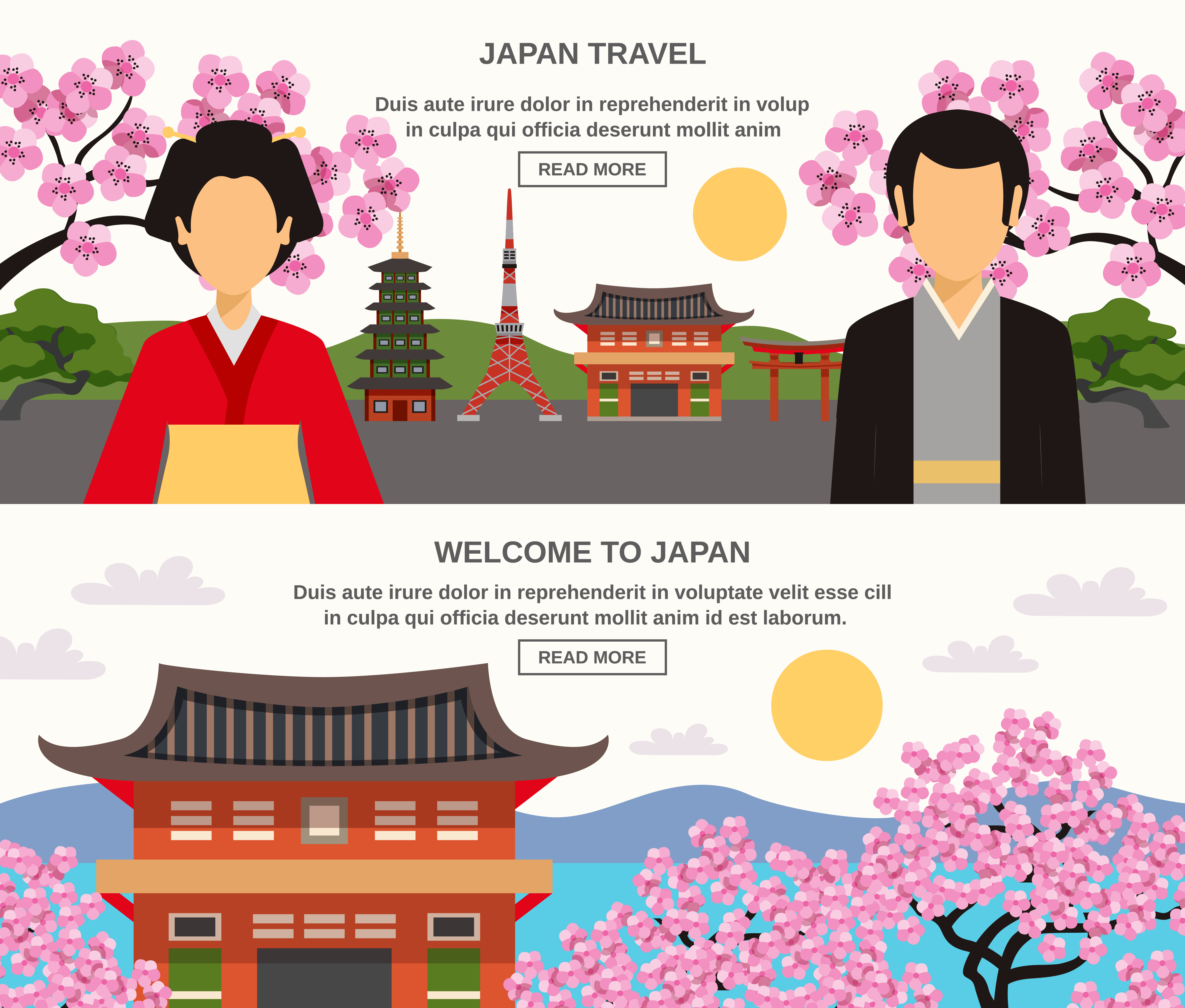 Japanese Culture 2 Horizontal Banners Set 478174 Vector Art at Vecteezy.