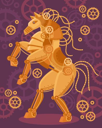 Cartel dorado del caballo de Steampunk vector