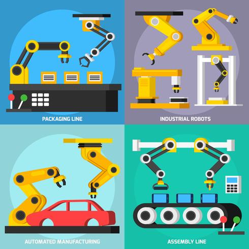 Automation Conveyor Orthogonal 2x2 Icons Set vector