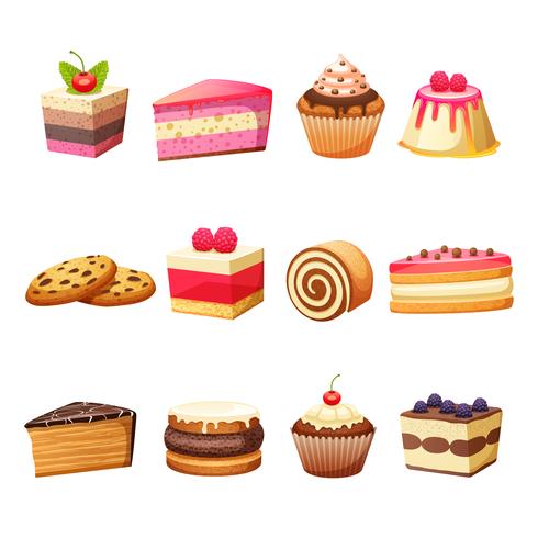 Set de pasteles y dulces. vector