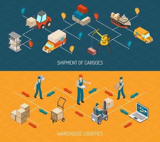 Logistic Delivery And Warehouse Banners Set  vector