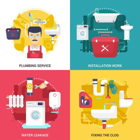 Plumbing Service 4 Flat Icons Square  vector