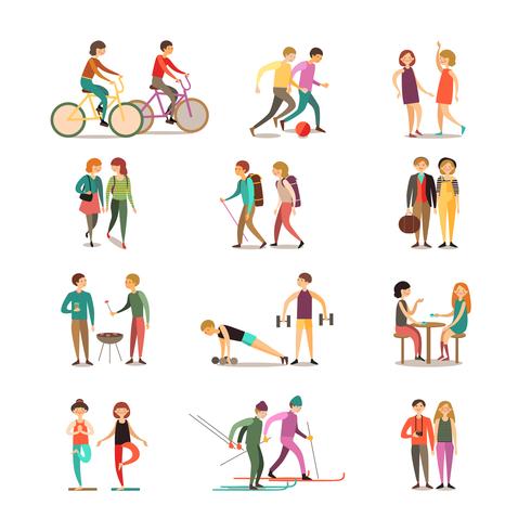 Friends And Hobbies Decorative Icons Set vector