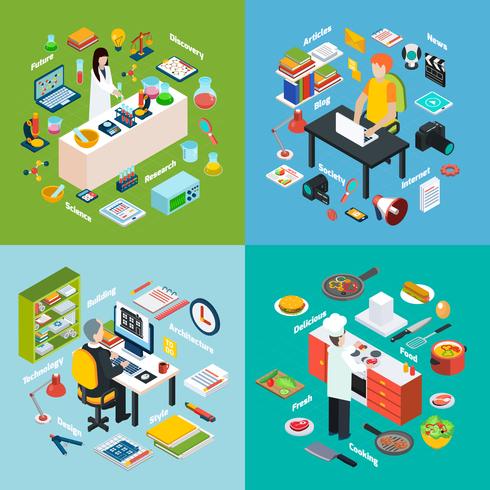 Workplaces Professions 2x2 Isometric Compositions vector