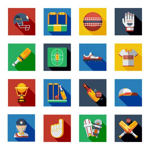  Cricket Shadow Icons Set  vector