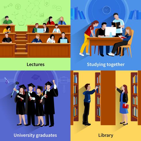 Studying Students 2x2 Design Concept vector