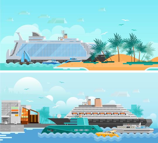 Cruise Vacation Flat Horizontal Banners Set vector