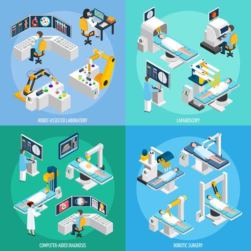 Robotic Surgery Isometric 2x2 Design Concept vector