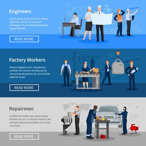 Factory Workers Horizontal Banners vector