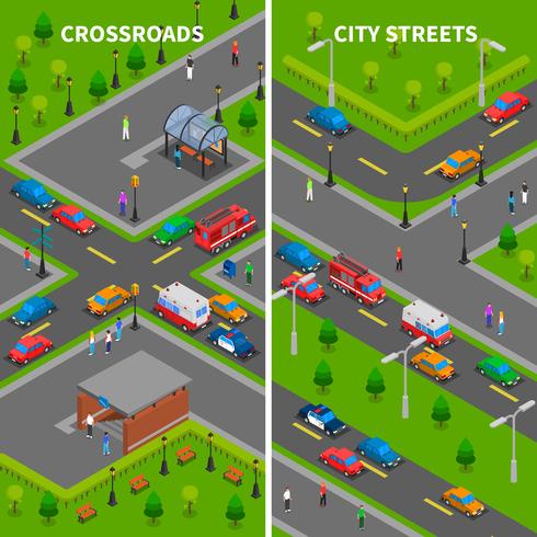 Street Traffic Isometric Vertical Banners vector