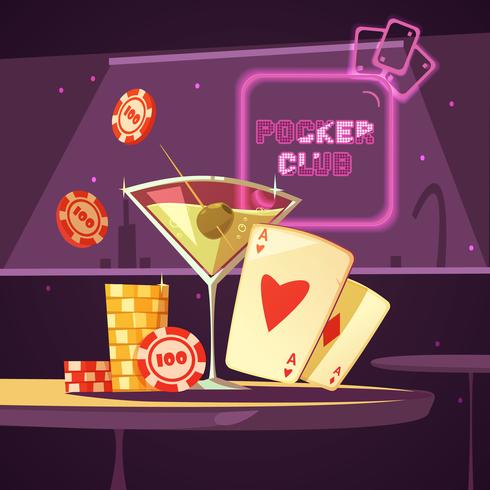 Casino Poker Club Retro Cartoon ilustración vector