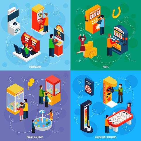 Game Machines 4 Isometric Icons Square vector