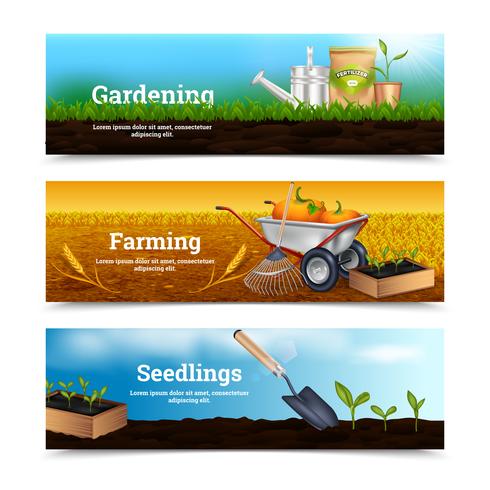 Three Gardening Horizontal Banners vector