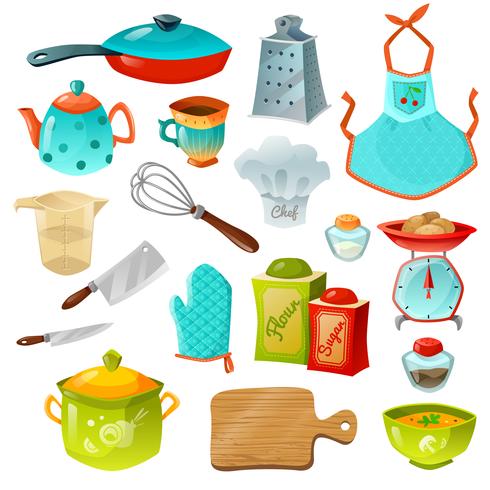 Conjunto de iconos decorativos de cocina vector