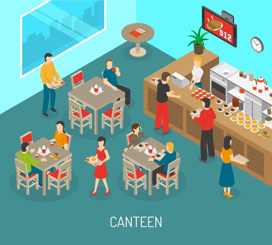 Ejemplo isométrico del cartel del almuerzo de la cantina del lugar de trabajo vector