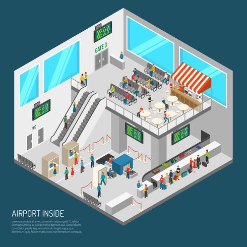 Inside Airport Isometric Poster vector