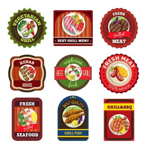 Parrillas platos emblemas vector