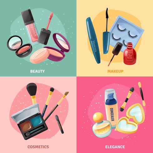 Cosmetics Makeup Concept 4 Icons Square vector