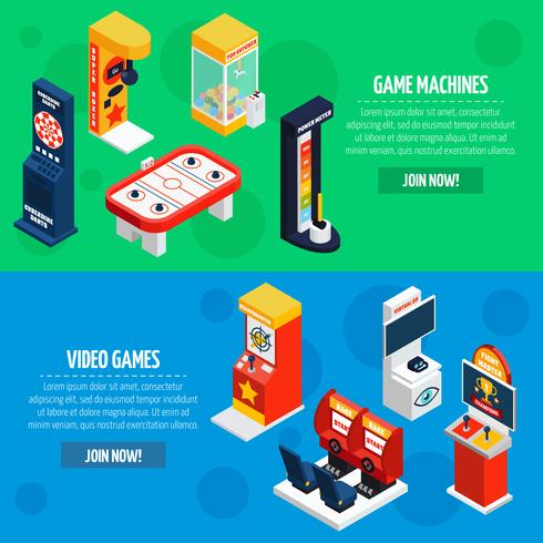  Game Machines 2 Isometric Banners Set vector