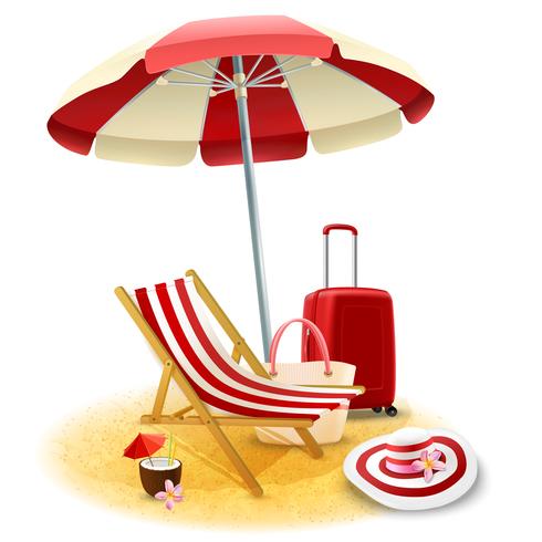 Beach Deck Chair And Umbrella Illustration  vector