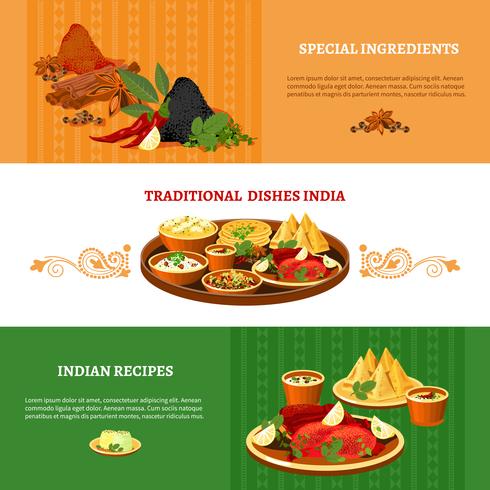 Indian Cuisine 3 Flat Banners Set vector