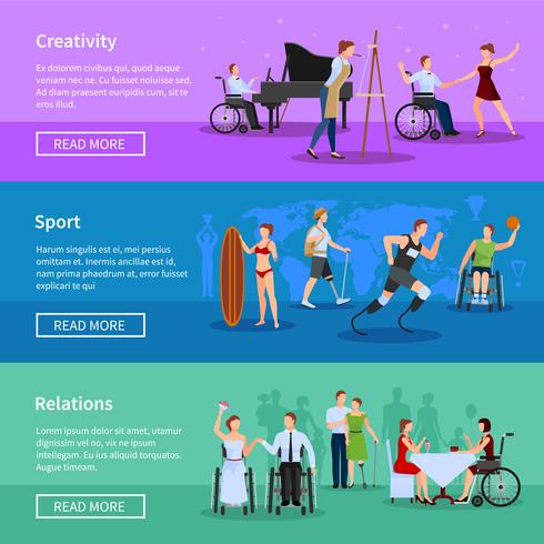 Disabled People 3 Horizontal Banners Composition  vector