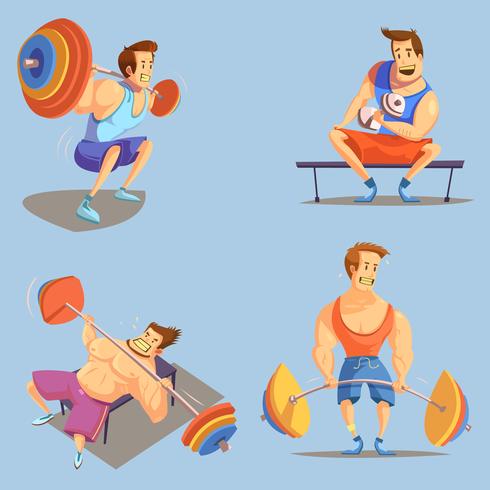 Gimnasio conjunto de iconos de dibujos animados vector