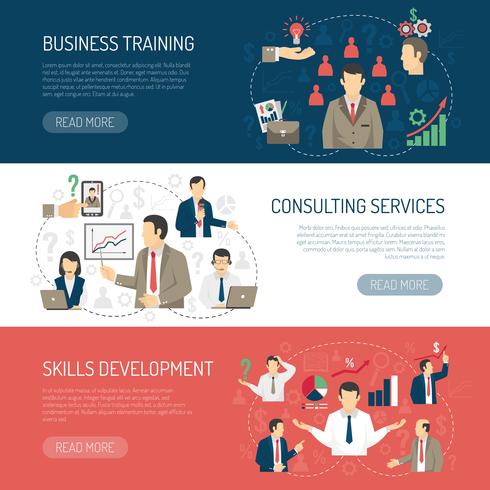 Business Training Consulting Horizontal Banners Set vector