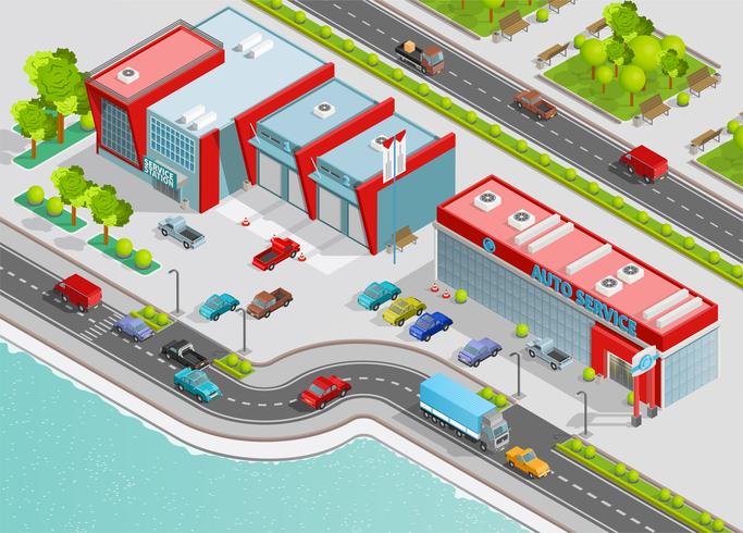 Auto Service Isometric Composition vector