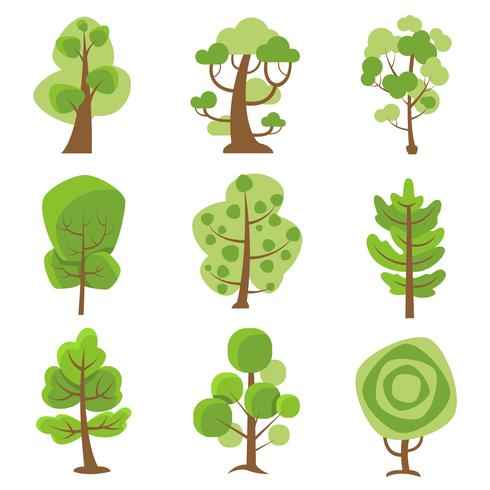 Iconos decorativos de dibujos animados de logotipo de árbol vector