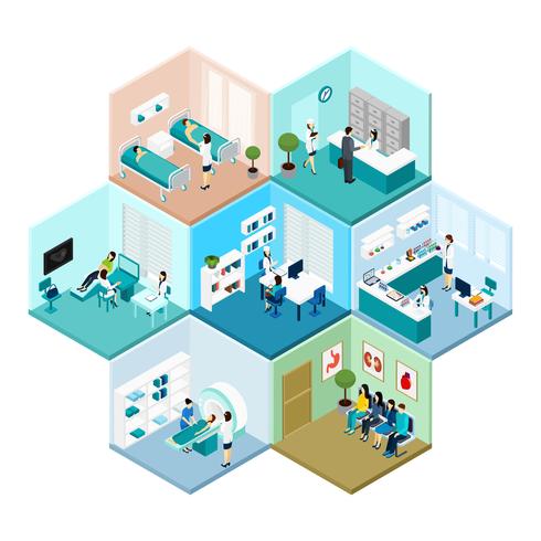 Hospital Hexagonal Tessellated Pattern Isometric Composition  vector