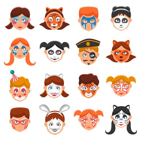 Conjunto de iconos de caras pintadas vector