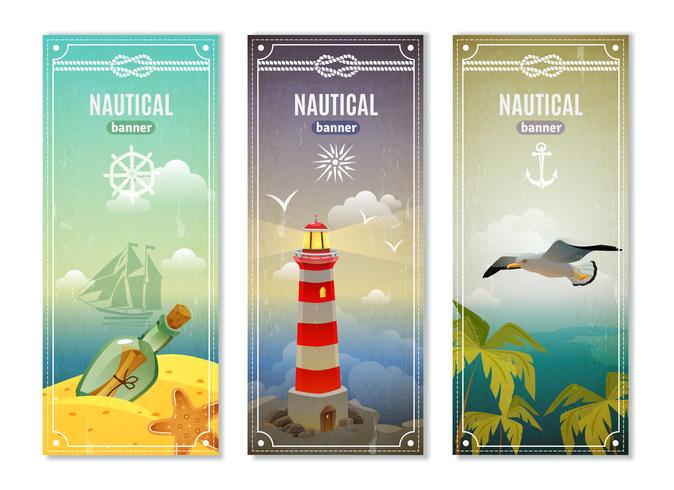 Banners verticales náuticos retro mar vector