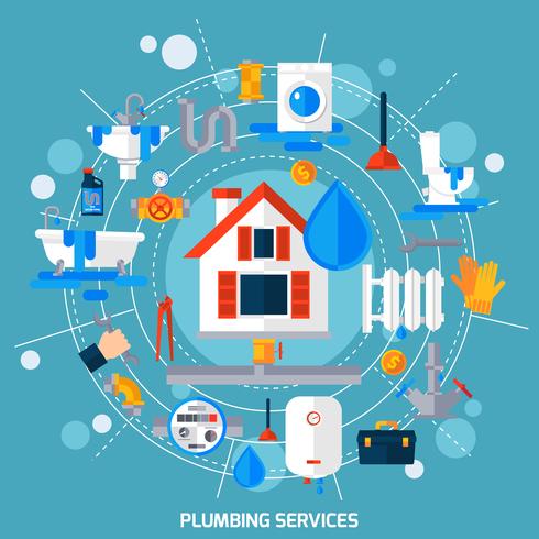 Plumbing Service Concept Circle Composition Poster vector