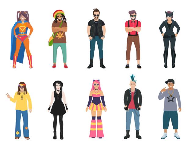 Conjunto de iconos de personas subcultivos vector